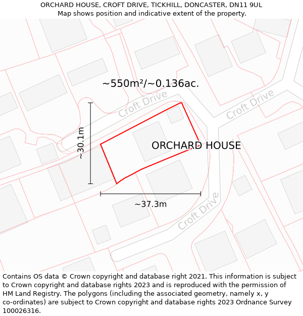 ORCHARD HOUSE, CROFT DRIVE, TICKHILL, DONCASTER, DN11 9UL: Plot and title map