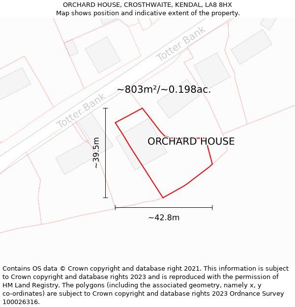 ORCHARD HOUSE, CROSTHWAITE, KENDAL, LA8 8HX: Plot and title map