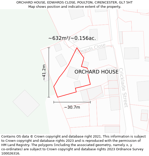 ORCHARD HOUSE, EDWARDS CLOSE, POULTON, CIRENCESTER, GL7 5HT: Plot and title map