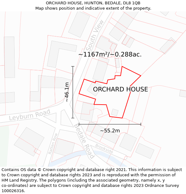 ORCHARD HOUSE, HUNTON, BEDALE, DL8 1QB: Plot and title map