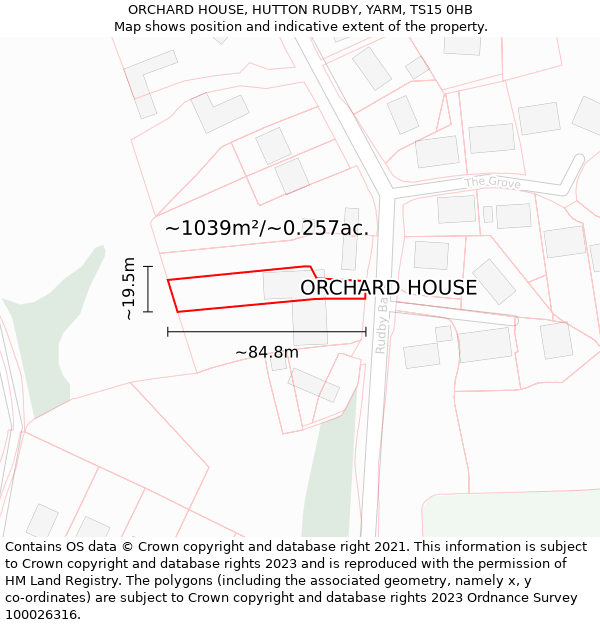 ORCHARD HOUSE, HUTTON RUDBY, YARM, TS15 0HB: Plot and title map