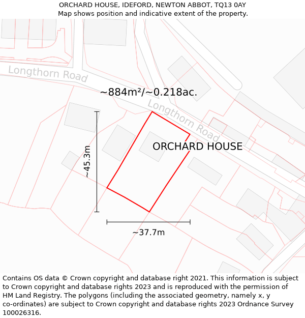 ORCHARD HOUSE, IDEFORD, NEWTON ABBOT, TQ13 0AY: Plot and title map