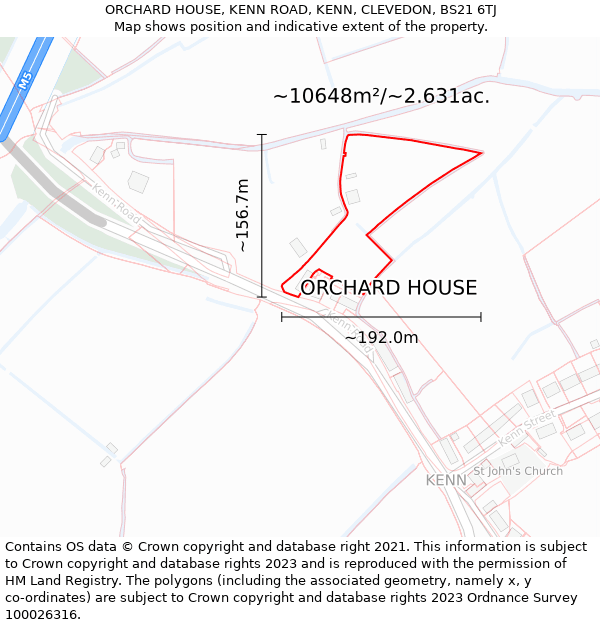 ORCHARD HOUSE, KENN ROAD, KENN, CLEVEDON, BS21 6TJ: Plot and title map