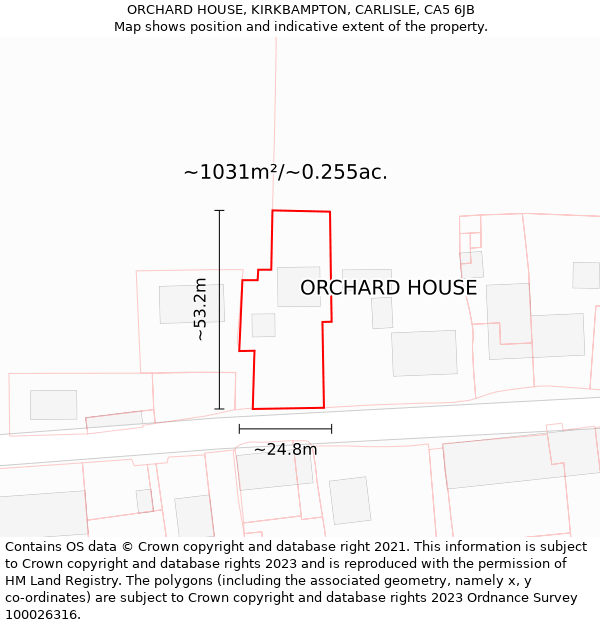 ORCHARD HOUSE, KIRKBAMPTON, CARLISLE, CA5 6JB: Plot and title map