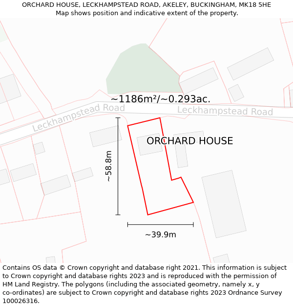 ORCHARD HOUSE, LECKHAMPSTEAD ROAD, AKELEY, BUCKINGHAM, MK18 5HE: Plot and title map