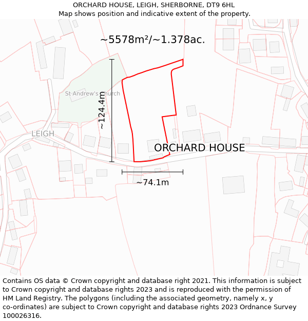 ORCHARD HOUSE, LEIGH, SHERBORNE, DT9 6HL: Plot and title map