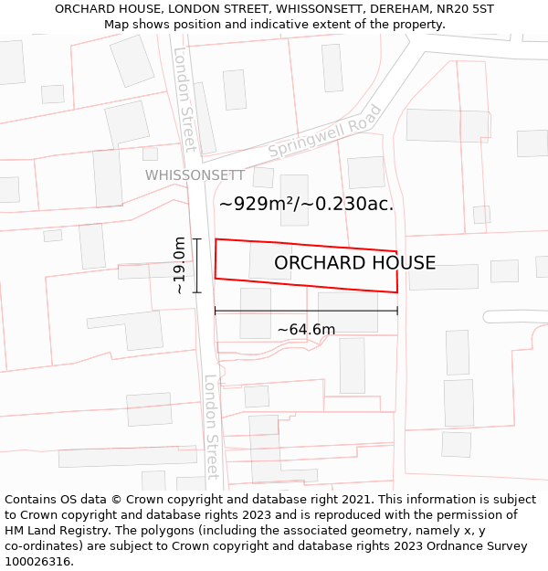 ORCHARD HOUSE, LONDON STREET, WHISSONSETT, DEREHAM, NR20 5ST: Plot and title map