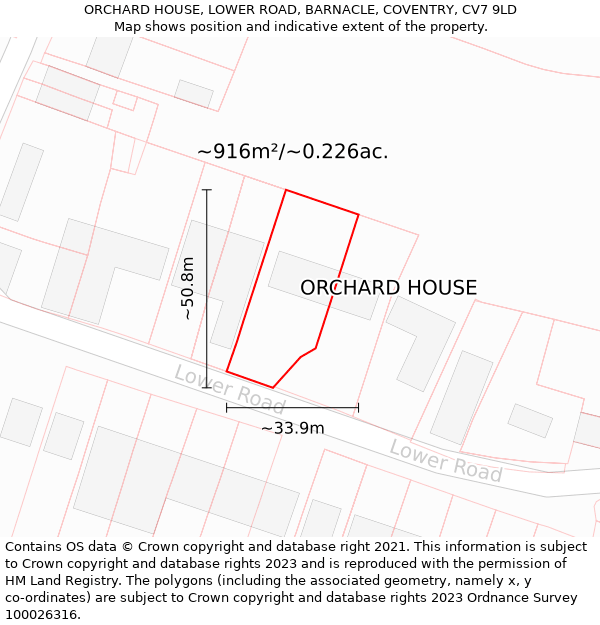 ORCHARD HOUSE, LOWER ROAD, BARNACLE, COVENTRY, CV7 9LD: Plot and title map