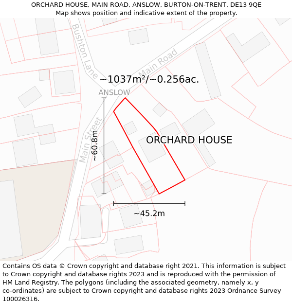 ORCHARD HOUSE, MAIN ROAD, ANSLOW, BURTON-ON-TRENT, DE13 9QE: Plot and title map