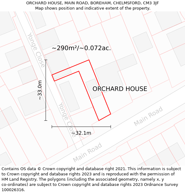 ORCHARD HOUSE, MAIN ROAD, BOREHAM, CHELMSFORD, CM3 3JF: Plot and title map