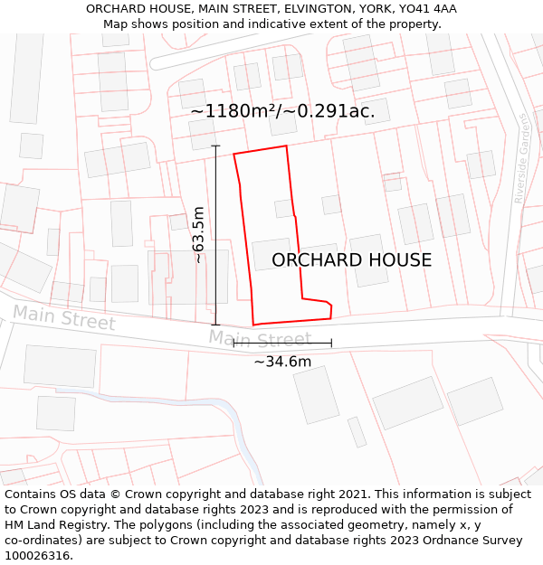 ORCHARD HOUSE, MAIN STREET, ELVINGTON, YORK, YO41 4AA: Plot and title map