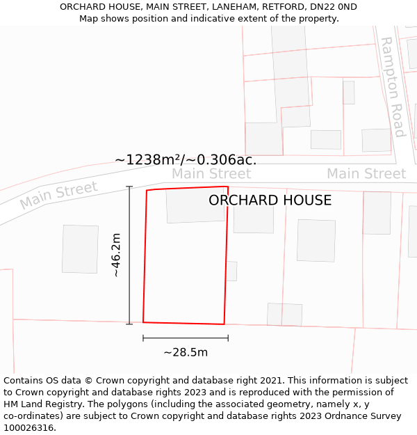 ORCHARD HOUSE, MAIN STREET, LANEHAM, RETFORD, DN22 0ND: Plot and title map
