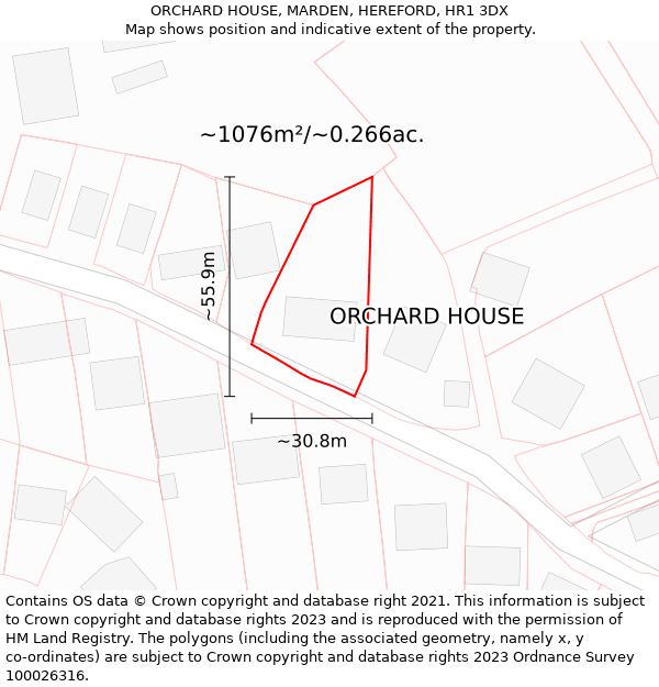 ORCHARD HOUSE, MARDEN, HEREFORD, HR1 3DX: Plot and title map