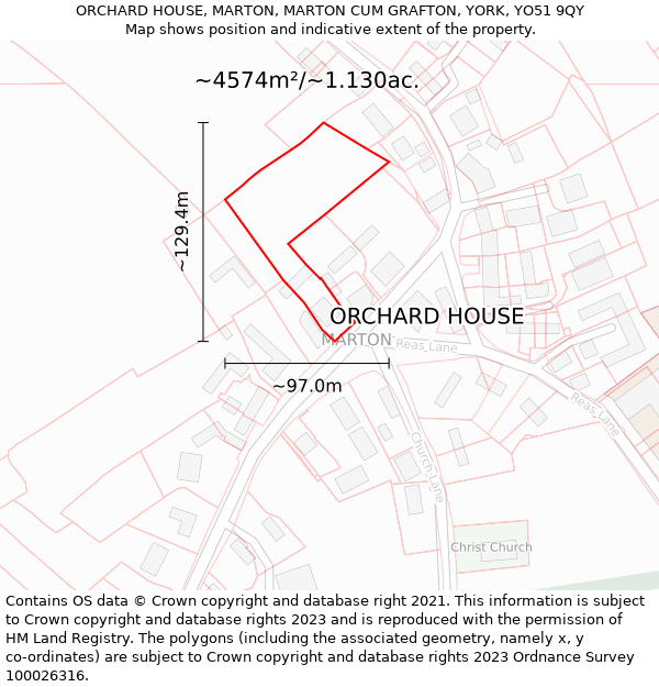 ORCHARD HOUSE, MARTON, MARTON CUM GRAFTON, YORK, YO51 9QY: Plot and title map