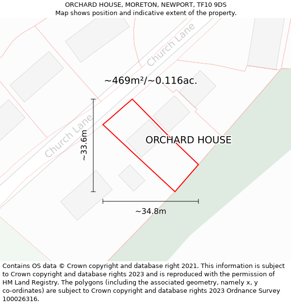 ORCHARD HOUSE, MORETON, NEWPORT, TF10 9DS: Plot and title map