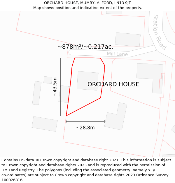ORCHARD HOUSE, MUMBY, ALFORD, LN13 9JT: Plot and title map