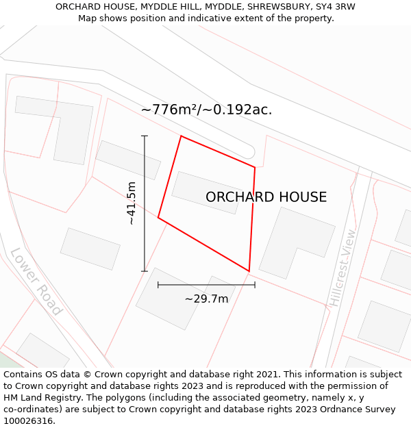 ORCHARD HOUSE, MYDDLE HILL, MYDDLE, SHREWSBURY, SY4 3RW: Plot and title map