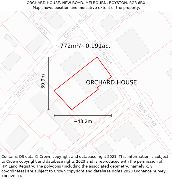 ORCHARD HOUSE, NEW ROAD, MELBOURN, ROYSTON, SG8 6BX: Plot and title map