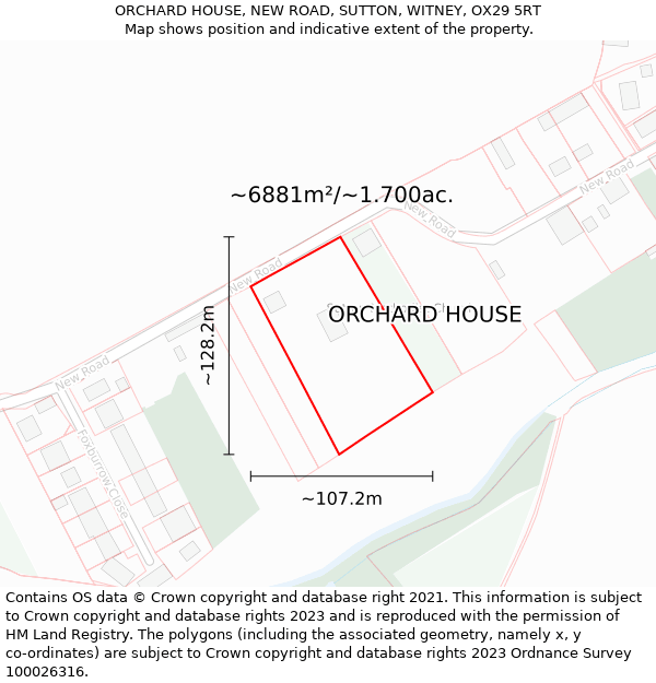 ORCHARD HOUSE, NEW ROAD, SUTTON, WITNEY, OX29 5RT: Plot and title map