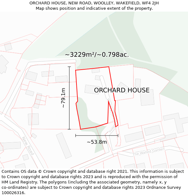 ORCHARD HOUSE, NEW ROAD, WOOLLEY, WAKEFIELD, WF4 2JH: Plot and title map