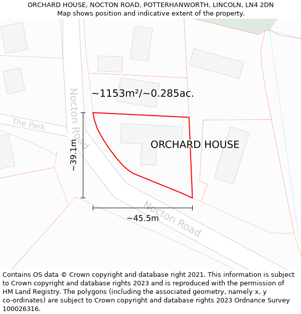 ORCHARD HOUSE, NOCTON ROAD, POTTERHANWORTH, LINCOLN, LN4 2DN: Plot and title map