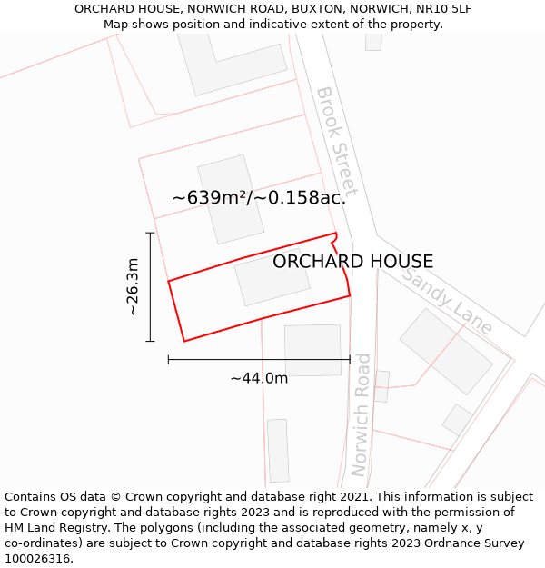 ORCHARD HOUSE, NORWICH ROAD, BUXTON, NORWICH, NR10 5LF: Plot and title map