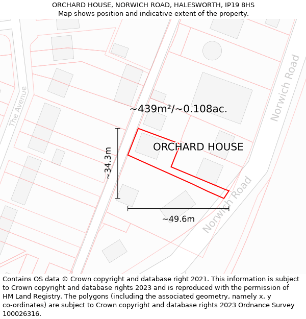 ORCHARD HOUSE, NORWICH ROAD, HALESWORTH, IP19 8HS: Plot and title map