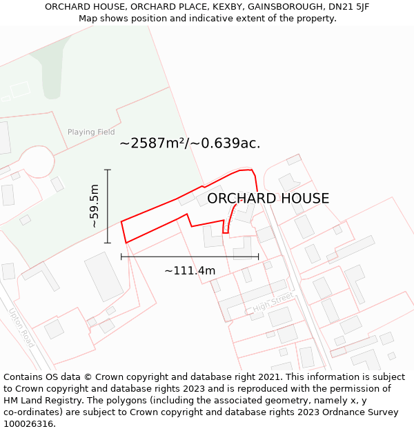ORCHARD HOUSE, ORCHARD PLACE, KEXBY, GAINSBOROUGH, DN21 5JF: Plot and title map