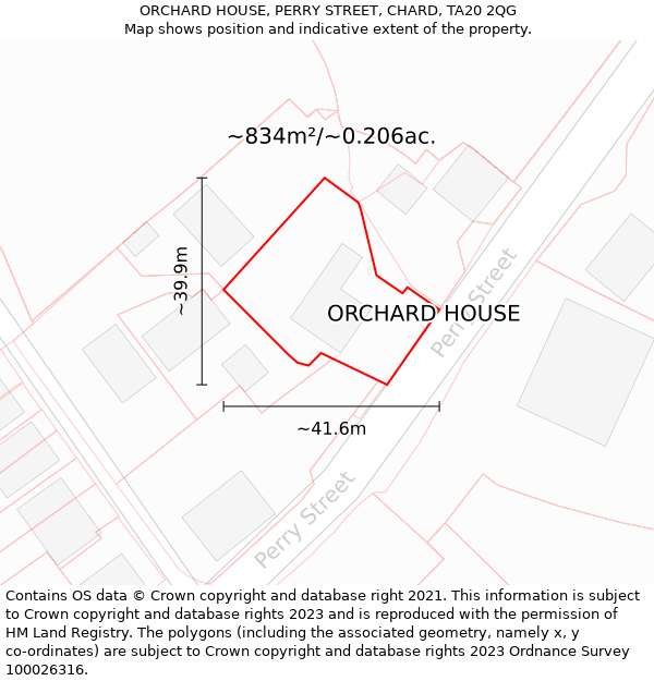 ORCHARD HOUSE, PERRY STREET, CHARD, TA20 2QG: Plot and title map