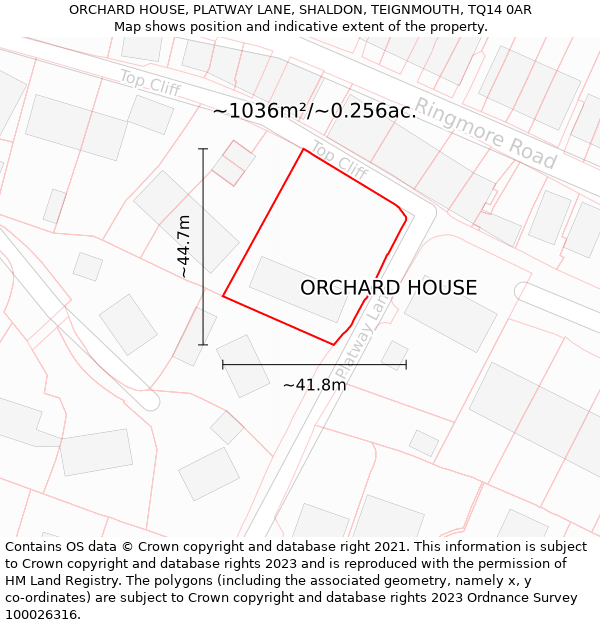 ORCHARD HOUSE, PLATWAY LANE, SHALDON, TEIGNMOUTH, TQ14 0AR: Plot and title map