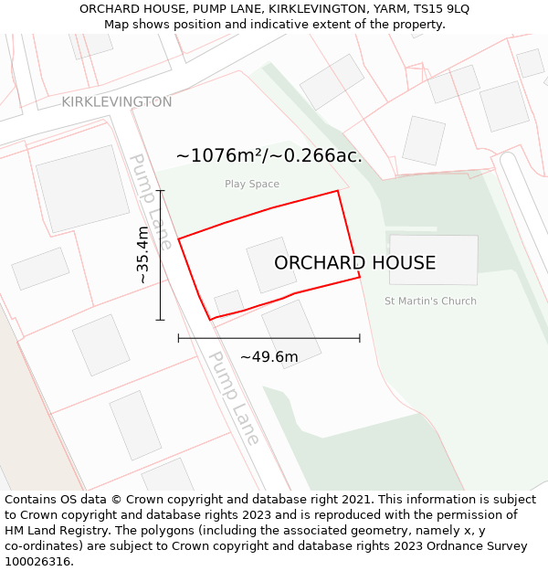 ORCHARD HOUSE, PUMP LANE, KIRKLEVINGTON, YARM, TS15 9LQ: Plot and title map