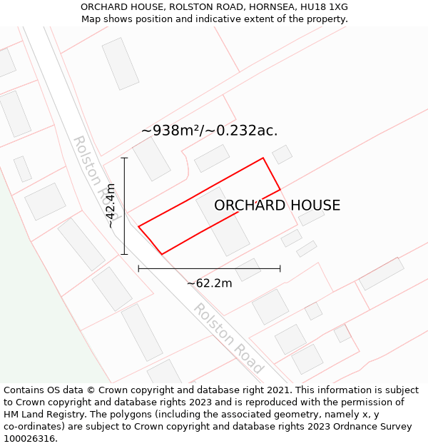 ORCHARD HOUSE, ROLSTON ROAD, HORNSEA, HU18 1XG: Plot and title map