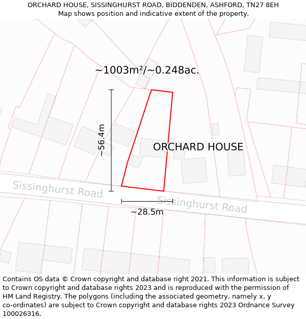 ORCHARD HOUSE, SISSINGHURST ROAD, BIDDENDEN, ASHFORD, TN27 8EH: Plot and title map