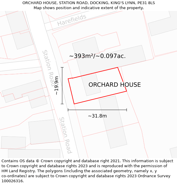 ORCHARD HOUSE, STATION ROAD, DOCKING, KING'S LYNN, PE31 8LS: Plot and title map