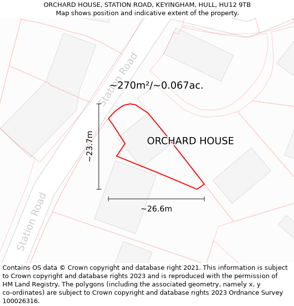 ORCHARD HOUSE, STATION ROAD, KEYINGHAM, HULL, HU12 9TB: Plot and title map