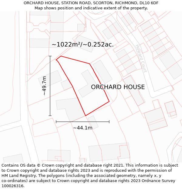 ORCHARD HOUSE, STATION ROAD, SCORTON, RICHMOND, DL10 6DF: Plot and title map