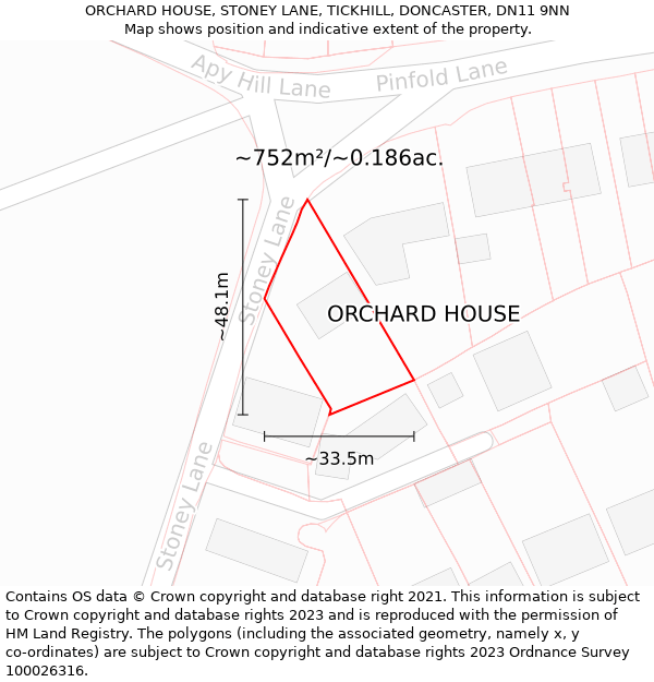 ORCHARD HOUSE, STONEY LANE, TICKHILL, DONCASTER, DN11 9NN: Plot and title map