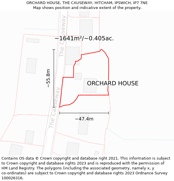 ORCHARD HOUSE, THE CAUSEWAY, HITCHAM, IPSWICH, IP7 7NE: Plot and title map