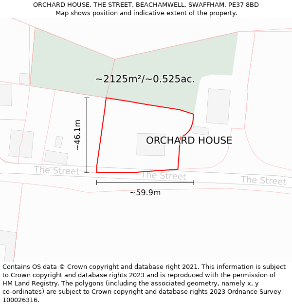 ORCHARD HOUSE, THE STREET, BEACHAMWELL, SWAFFHAM, PE37 8BD: Plot and title map