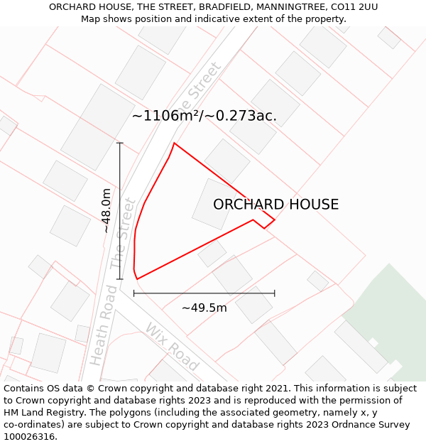 ORCHARD HOUSE, THE STREET, BRADFIELD, MANNINGTREE, CO11 2UU: Plot and title map