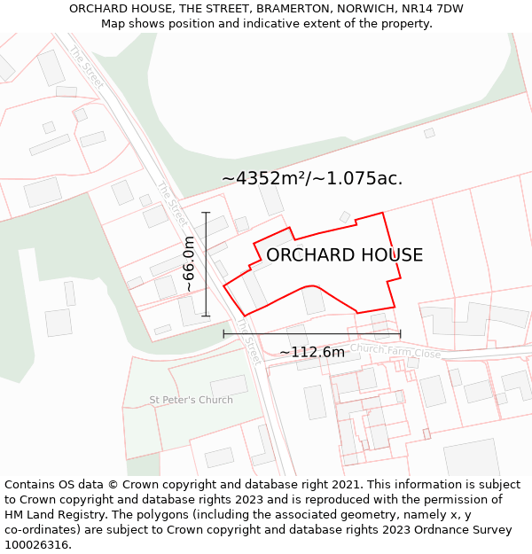 ORCHARD HOUSE, THE STREET, BRAMERTON, NORWICH, NR14 7DW: Plot and title map