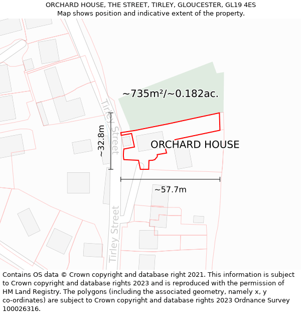 ORCHARD HOUSE, THE STREET, TIRLEY, GLOUCESTER, GL19 4ES: Plot and title map