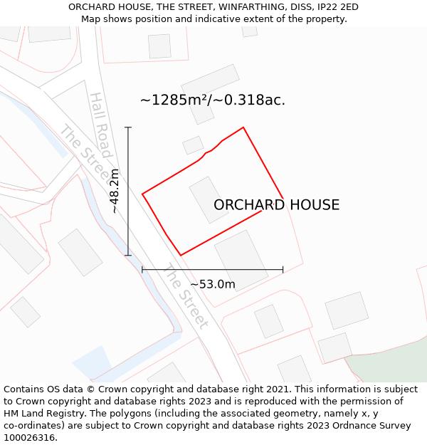 ORCHARD HOUSE, THE STREET, WINFARTHING, DISS, IP22 2ED: Plot and title map