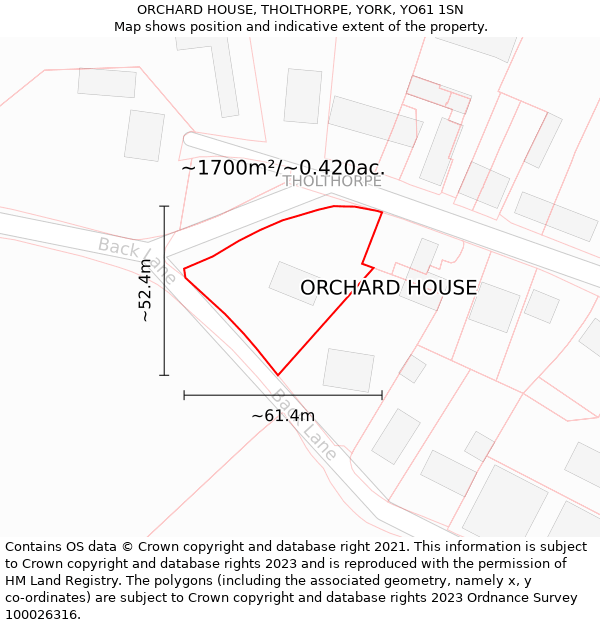 ORCHARD HOUSE, THOLTHORPE, YORK, YO61 1SN: Plot and title map