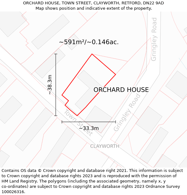 ORCHARD HOUSE, TOWN STREET, CLAYWORTH, RETFORD, DN22 9AD: Plot and title map