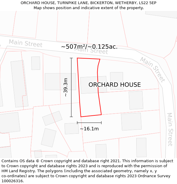ORCHARD HOUSE, TURNPIKE LANE, BICKERTON, WETHERBY, LS22 5EP: Plot and title map