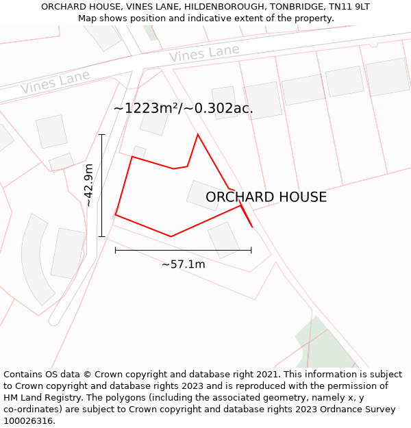 ORCHARD HOUSE, VINES LANE, HILDENBOROUGH, TONBRIDGE, TN11 9LT: Plot and title map