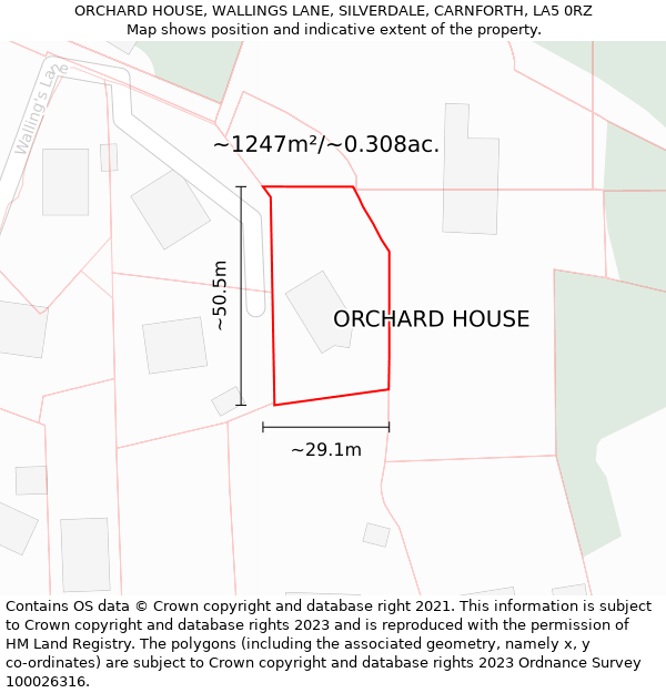 ORCHARD HOUSE, WALLINGS LANE, SILVERDALE, CARNFORTH, LA5 0RZ: Plot and title map