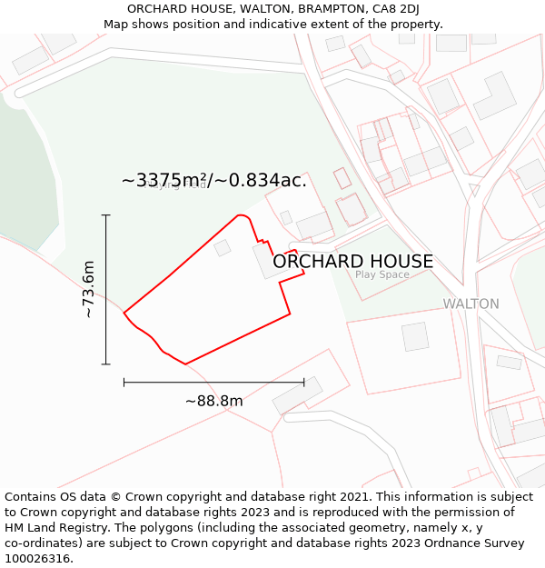 ORCHARD HOUSE, WALTON, BRAMPTON, CA8 2DJ: Plot and title map