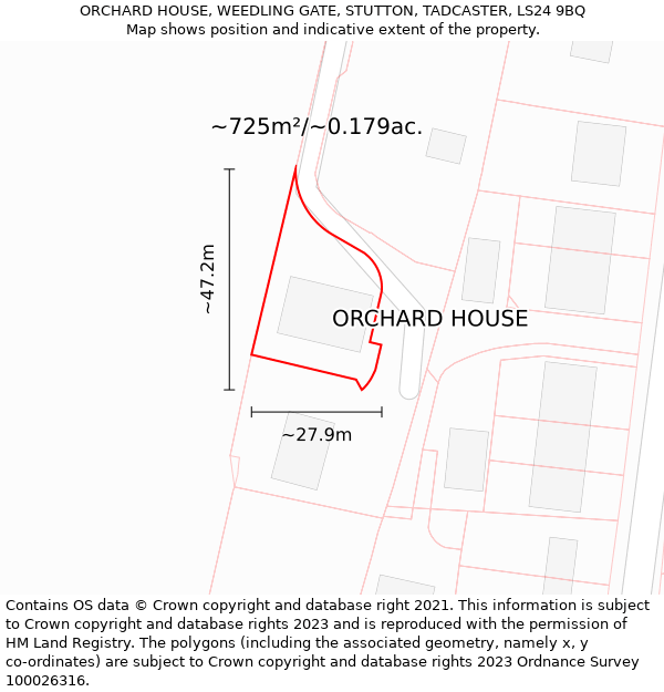 ORCHARD HOUSE, WEEDLING GATE, STUTTON, TADCASTER, LS24 9BQ: Plot and title map